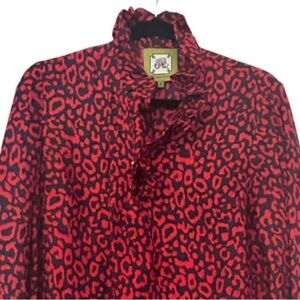 Elizabeth McKay Red and Black Silk Leopard Print Blouse, Size 8